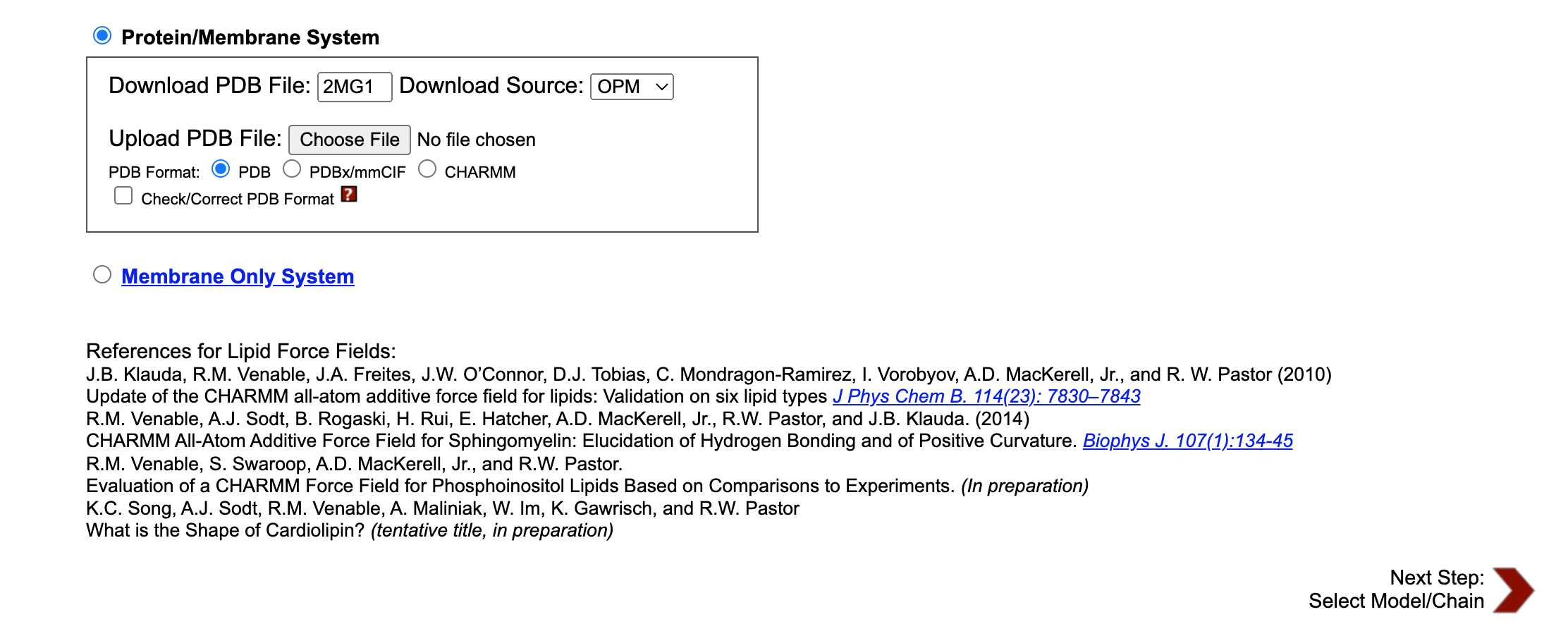 Select the pdb file in CHARMM-GUI