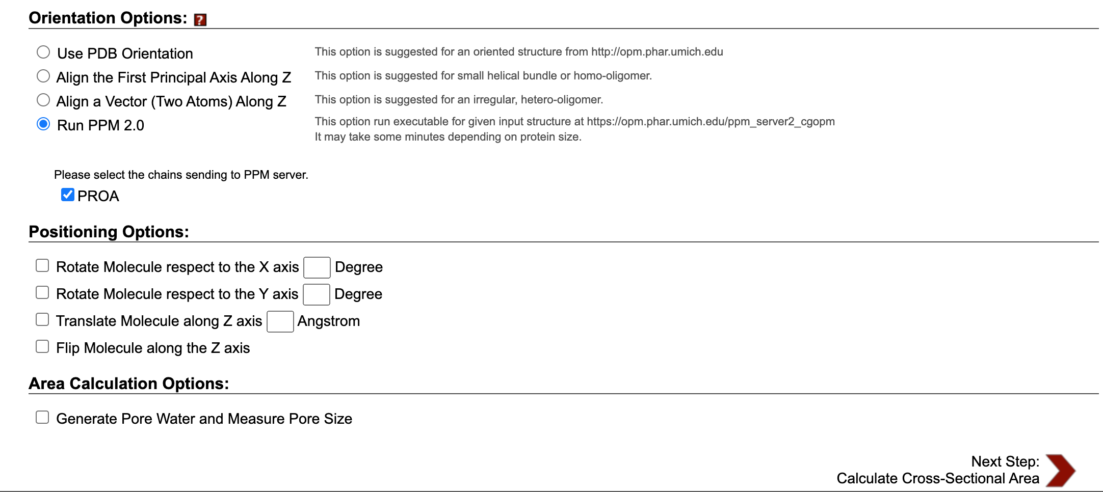 Selection of protein orientation in CHARMM-GUI logo