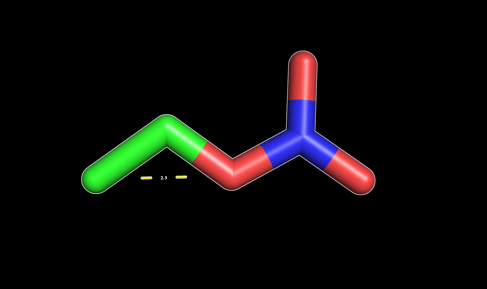 The distance value between C1 and C3 in a propane molecule displayed in PyMOL.