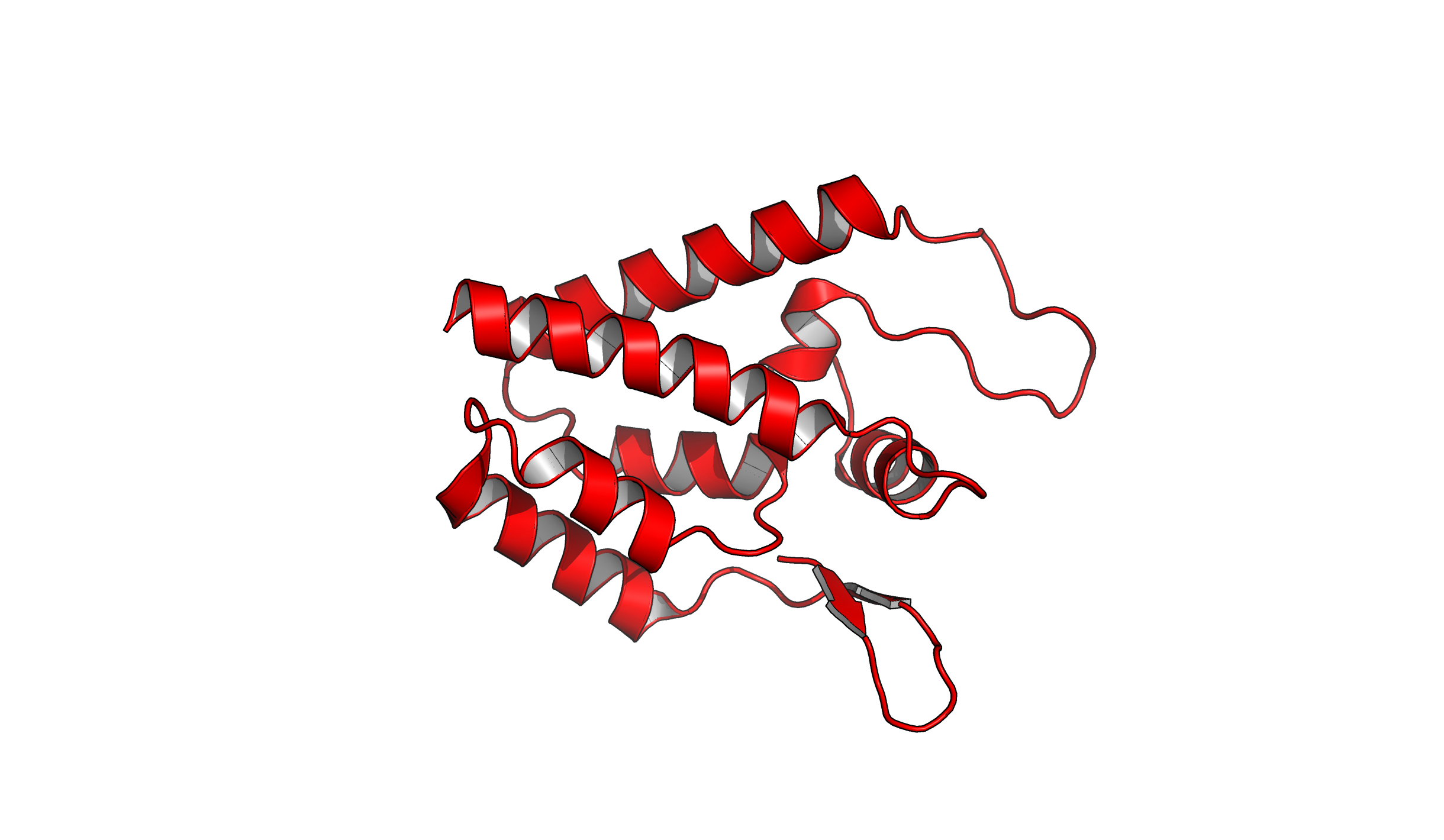  Result of a PyMOL script. A protein in fancy helices in red color is represented in high-quality resolution.